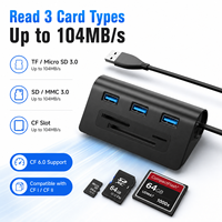 Hub USB-C 6-en-1 avec lecteur de cartes SD TF CF, répartiteur USB 3.0 à 3 ports, adaptateur multiport en aluminium 2-en-1 à double port hôte pour PC