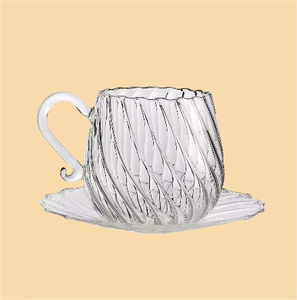 Set Personalizzato di Tazza e Piattino <span class=keywords><strong>in</strong></span> <span class=keywords><strong>Vetro</strong></span> Borosilicato <span class=keywords><strong>Trasparente</strong></span> Scanalato Resistente al Calore - Product Image 5