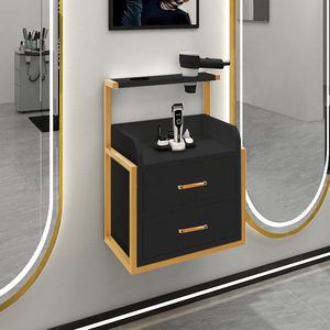 NEW Modern Gold <b>Wall</b> Mounted Salon Furniture Hair Salon Stations Equipment with Tool Storage <b>Cabinet</b> for Barber Shop - Product Image 3