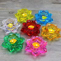 Vente en gros de porte-bougies en verre transparent écologique, porte-bougies en verre coloré en forme de lotus, lampe Bouddha, décoration d'intérieur