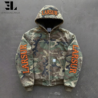 Veste de travail à capuche en toile de canard épaisse délavée LARSUR, avec appliques brodées, pour homme