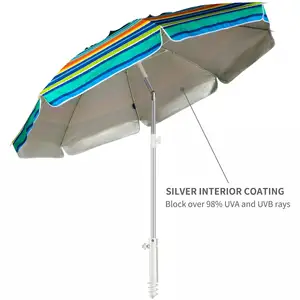 Kum için plaj şemsiyeleri ağır rüzgar geçirmez taşınabilir 6.5ft fiberglas kaburga açık UV koruma güneş şemsiyesi kum çapa ile
