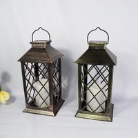 Lanternes solaires rustiques en verre avec cadre métallique étanche pour bougies – Décoration solaire
