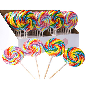 OEM Piruletas Individualmente 85g Halal Gigante Fruta Sabor Swirly Rainbow Lollipop Dulces de Caramelo 24 unids/caja - Product Image 1