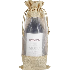 Bolsas de yute para vino de 750 ml, de arpillera, con ventana transparente, 14 x 6.3 pulgadas, con cordón, para regalo, boda, festival, con patrón de puntos - Product Image 1