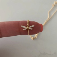 Collar de latón chapado en oro de 14K con colgante de libélula de circonita y cadena de bambú, diseño delicado y exclusivo, regalo al por mayor Woying