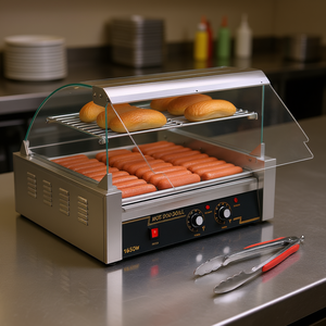 Grille à hot-dogs commerciale Vevor 1650W en acier inoxydable avec double contrôle de température, capacité de 30 saucisses et capot en verre - Product Image 2