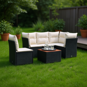 Black <b>Rattan</b> Garden <b>Sofa</b> Set 4 Seater Weather Resistant Outdoor Furniture Contemporary Design - Product Image 2