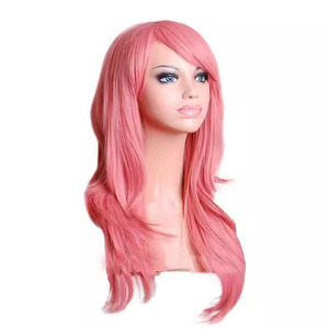 Perruque synthétique longue à ondulations lâches avec frange droite, couleur unie, pour femmes, fête, cosplay, cheveux violet, rouge, bleu, rose, gris, blond - Product Image 3