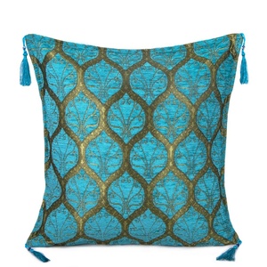 Turquoise <b>Peacock</b> - Peafowl Designed Turkish Chenille Fabric <b>Cushion</b> Cover Pillow - Product Image 1