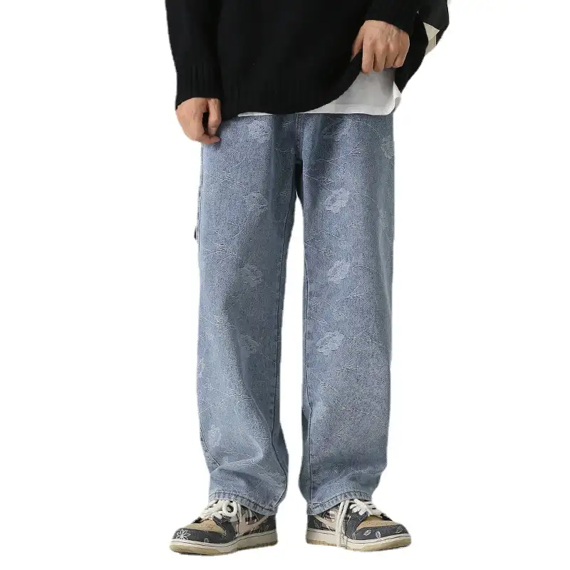 baggy jeans Loose straight-leg jacquard denim pants All over printed wide leg men denim jeans Hong Kong style Custom logo