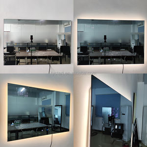 Miroir de salle de bain rectangulaire intelligent moderne avec écran tactile LED, haut-parleur Bluetooth, WiFi, étanche IP65, design graphique - Product Image 6