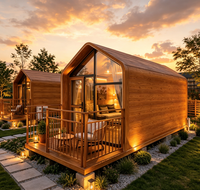 Maison Modulaire Préfabriquée Moderne Direct Usine, Cabane Glamping Écologique en Bois avec Fenêtre Panoramique en A et Terrasse pour Vue sur la Nature - Vente en Gros