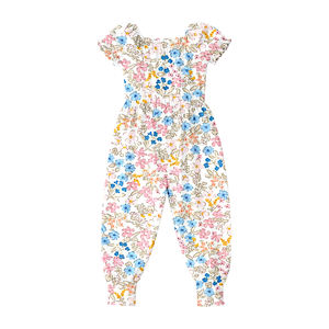 Combinaison pantalon longue large décontractée à imprimé floral respirant pour enfants, assortie pour sœurs, vente en gros, 95% Coton 5% Laine peignée - Product Image 3