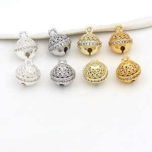 18k gold plated <b>copper</b> color-preserving pendant bell pendant semi-hollow diamond-set <b>bracelet</b> necklace handmade DIY accessories - Product Image 2