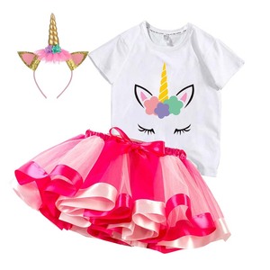 Set di abbigliamento per magliette di compleanno neonate colorate danza a strati 7 anni vestito da ragazza panini-008 - Product Image 1