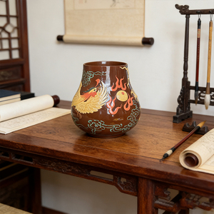 Vase de collection écologique 2L en céramique Yixing Jun, fait main, motif floral superposé, avec détails en perles - Product Image 3