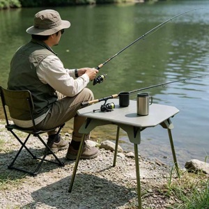 Foldable Camping Table with Integrated <b>Stove</b> and Tea Set for Outdoor Use - Product Image 4