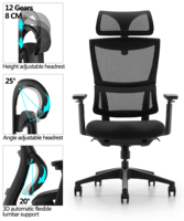 Chaise de bureau ergonomique en maille avec appuie-tête réglable, accoudoirs 3D, siège en mousse haute densité et mécanisme d'inclinaison à 4 verrous