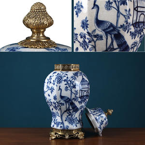 Nuovo Design cinese in ceramica copertura del serbatoio di stoccaggio <span class=keywords><strong>blu</strong></span> e bianco porcellana zenzero barattolo smalto terracotta per la decorazione della casa - Product Image 5