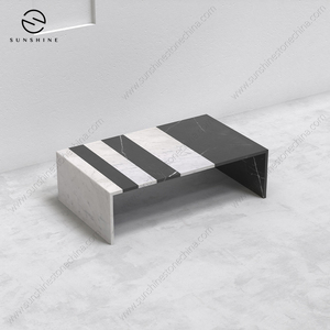 Mesa de Centro Moderna de Mármol Sunshine, Diseño Minimalista, Muebles para Sala de Estar, Superficie Duradera con Rayas Blancas y Negras - Product Image 5