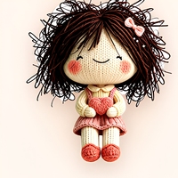 Poupée en peluche tricotée sur mesure, cheveux en fil désordonné, tablier rose, cœur, objet de collection, cadeau pour fans, vente en gros