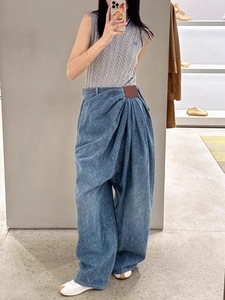 Pantalon en jean plissé ample à jambes larges pour femme – Tendance - Product Image 5