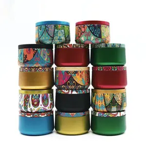 独特的波西米亚风格空金属蜡储存定制印刷烛罐