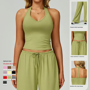 Tuta sportiva TongJoes estiva ad asciugatura rapida da donna tuta da Yoga traspirante per la corsa Casual e il Fitness con spalline spazzolate - Product Image 4