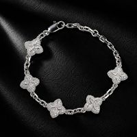 Bracelet trèfle à quatre feuilles incrusté de zircone cubique colorée brillante, en cuivre, style hip-hop urbain, faible MOQ, vente en gros