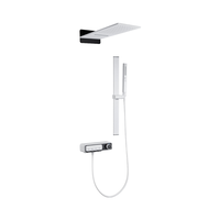 Ensemble de douche carré de luxe en céramique brossée avec barre coulissante, mitigeur thermostatique à poignée unique, finition laiton, robinet en cuivre