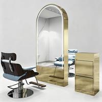 Chariot de rangement moderne noir pour salon de coiffure, station miroir de studio avec éclairage LED pour barbier et maquilleur