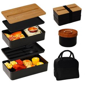 High Quality Custom Logo Reusable Bpa Free Japanese Kid Bento <b>Lunch</b> <b>Box</b> Double Layer <b>Lunch</b> <b>Box</b> With Bamboo Lid - Product Image 2