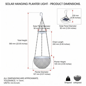 Solarbetriebener Hängender Blumentopf-Korb, Regenfeste Beleuchtung, Warmes Bernsteinlicht und Kaltweiß für Garten und Terrasse - Product Image 5