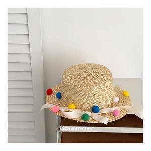 <span class=keywords><strong>Chapeau</strong></span> de soleil de plage pour enfants pour bébés filles nouveau Style printemps/été avec boules colorées broderie de paille de blé Design Simple - Product Image 4