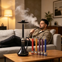 HookahLuxury 70cm en métal avec finition miroir, tige remplaçable et coffret cadeau, motif fibre de carbone, chicha