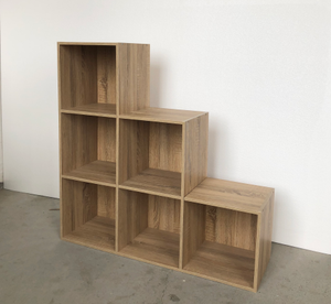 עץ אלון מודרני פינת ספר עץ 6 קוביות מדף ספרים רב-תכליתי סלון לימוד רהיטים - Product Image 1