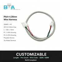 Câble personnalisé 4,20 mm de pas, 5 broches vers double 2 broches, avec boîtier, UL2464 20AWG, cuivre étamé, PVC, pour interconnexion d'équipements industriels