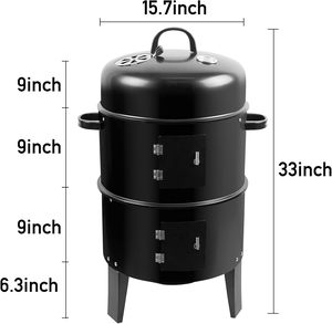 Fumoir BBQ 16 Pouces, Gril Charbon de Bois Extérieur Rond 3 en 1 - Product Image 4