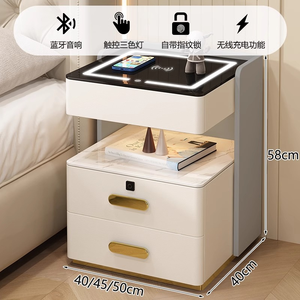 Mesita de Noche Inteligente Multifuncional, de Lujo, de Alta Gama, Simple y Moderna, con Tres Cajones, Superficie de Pizarra, Almacenamiento de Madera Maciza para Dormitorio - Product Image 5