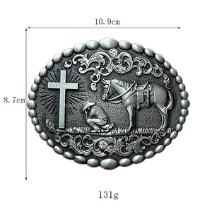 Fibbia del cavallo fibbia decorativa del cavallo cavaliere che prega il motivo a croce - Product Image 2