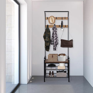 Industrial Hall Tree Shoe Bench <strong>Entryway</strong> Home Storage <strong>Shelf</strong> <strong>Entryway</strong> Storage <strong>Shelf</strong> with <strong>Hooks</strong> <strong>Coat</strong> Rack Shoe Bench - Product Image 4