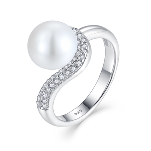 YILUN <span class=keywords><strong>Bague</strong></span> de fiançailles en argent sterling 925 avec perles et zircon cubique plaqué rhodium et grande <span class=keywords><strong>bague</strong></span> en perles bijoux pour femmes - Product Image 1