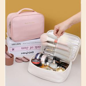 Sac à maquillage en cuir PU de grande capacité, organiseur de cosmétiques de voyage multi-compartiments - Product Image 2