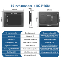 Écran industriel embarqué 15 pouces 1024*768 1000 nits de luminosité, montage VESA, écran tactile, moniteur LCD lisible en plein soleil