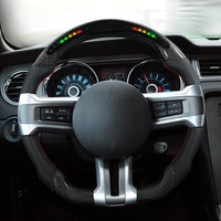 Volant de direction en fibre de carbone véritable à LED avec affichage de la vitesse et du régime moteur, pour Ford Mustang Shelby 2010-2014, fond plat, 3 curseurs