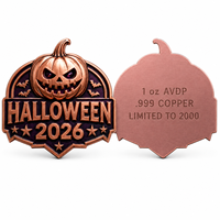 Halloween 2026 Jack-O'-Lantern Kupfermünze - 1 Unze .999 Reines Metall, Lila Emaille Fledermaus-Design, Limitierte Auflage Feiertagsdekoration