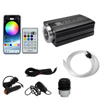 Kit de Fibre Optique 12V 16W en Aluminium avec Moteur LED RGBW pour Effet Étoile Filante via APP Mobile + 600 Fibres Optiques de 0,75 mm, 3m/pc, Dimmable, IP20, avec Capteur Sonore