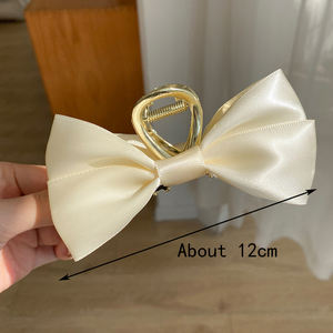 Coreano Elegante Duplo Arco De Cetim Garras De Cabelo Grande Metal Bowknot Princesa Clipes De Cabelo Cor Sólida Meninas Tubarão Clipe Acessórios De Cabelo - Product Image 6