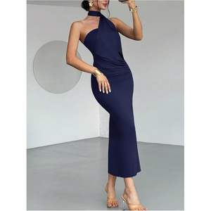 Robe longue moulante asymétrique pour femme en jersey, élégante pour cocktail et soirée, taille naturelle - Product Image 5